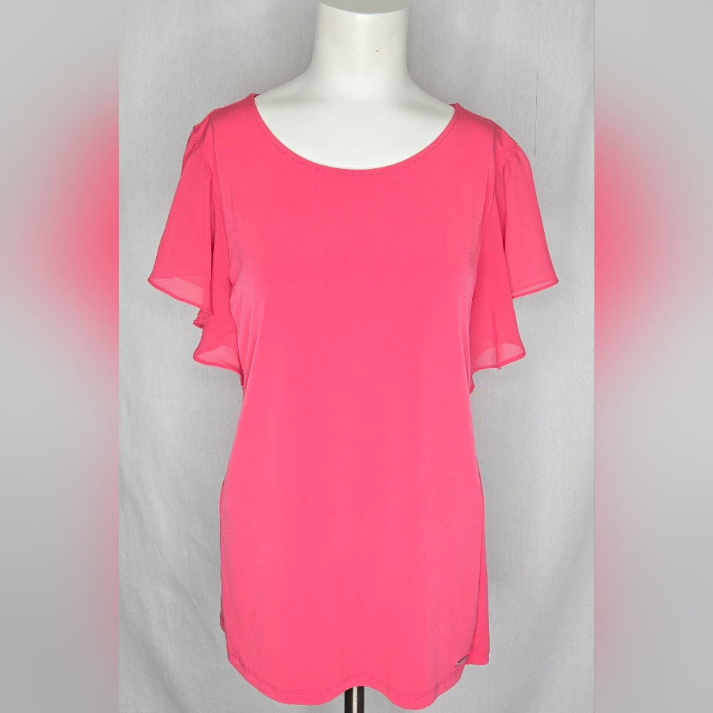 Calvin Klein Vibrant‎ Pink Top W Chiffon Flutter Sleeves Size S NWOT